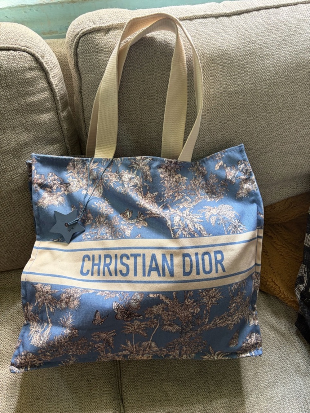 Dior Blue and Cream butterfly tote bag